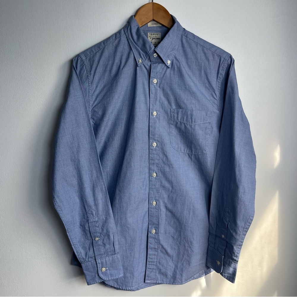J.CREW Size S Men’s Secret Wash organic cotton poplin shirt Waterfall